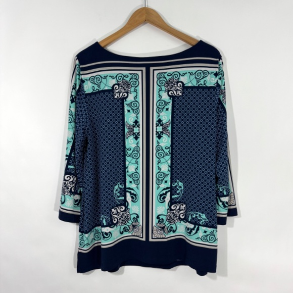 JM Collection Women’s Size Large Blue Green Floral Print Boat Neck Pullover Top - Picture 8 of 8